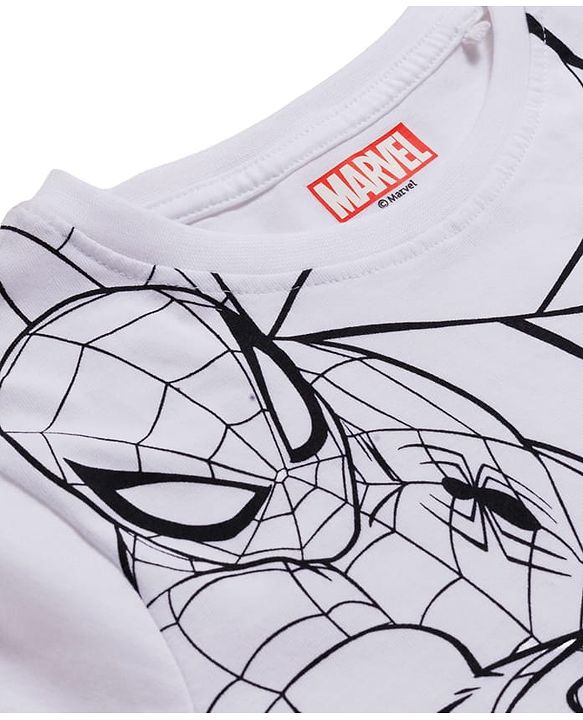 Pine Kids Marvel Single Jersey Knit Half Sleeves Night Suit With Spiderman Graphics - White & Navy Blue