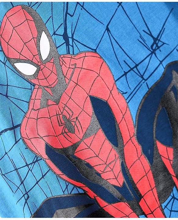 Pine Kids Marvel Single Jersey Knit Half Sleeves Shorts Night Suit with Spider Man Graphics - Blue