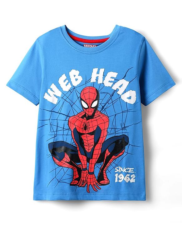 Pine Kids Marvel Single Jersey Knit Half Sleeves Shorts Night Suit with Spider Man Graphics - Blue