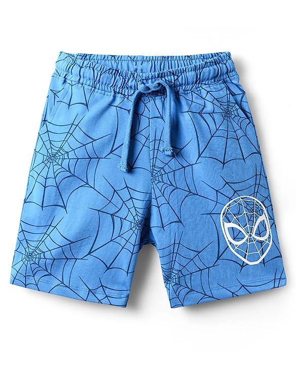 Pine Kids Marvel Single Jersey Knit Half Sleeves Shorts Night Suit with Spider Man Graphics - Blue
