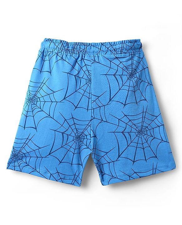 Pine Kids Marvel Single Jersey Knit Half Sleeves Shorts Night Suit with Spider Man Graphics - Blue