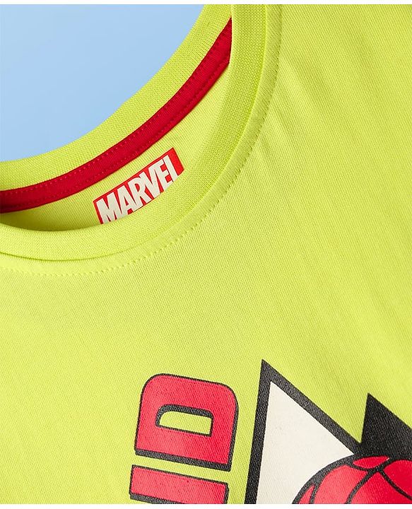 Pine Kids Marvel Single Jersey Knit Half Sleeves Shorts Night Suit with Spider-Man Graphics - Neon Green