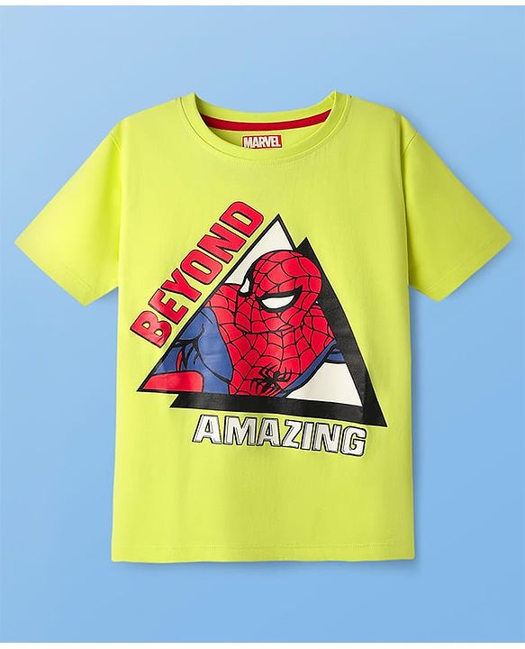 Pine Kids Marvel Single Jersey Knit Half Sleeves Shorts Night Suit with Spider-Man Graphics - Neon Green