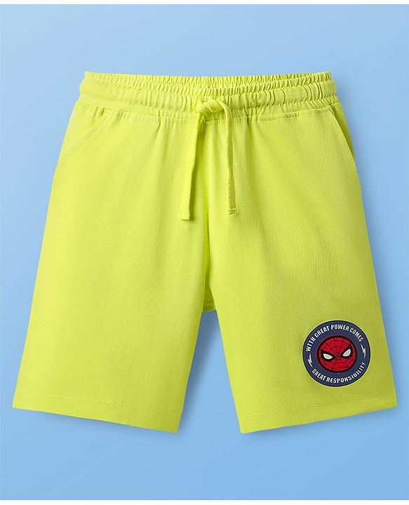 Pine Kids Marvel Single Jersey Knit Half Sleeves Shorts Night Suit with Spider-Man Graphics - Neon Green