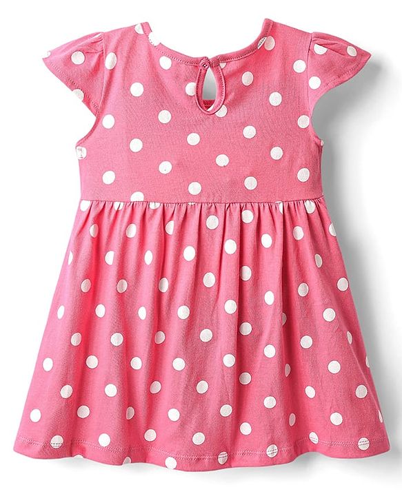 Babyhug Single Jersey Knit Cap Sleeves Polka Dot & Floral Printed Frocks With Bow Applique Pack of 2 - Pink & Navy Blue