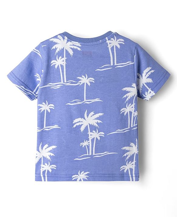 Babyhug Cotton Knit Half Sleeves Co-ords Night Suit With Tropical Theme Print - Lavender