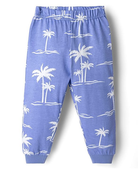 Babyhug Cotton Knit Half Sleeves Co-ords Night Suit With Tropical Theme Print - Lavender