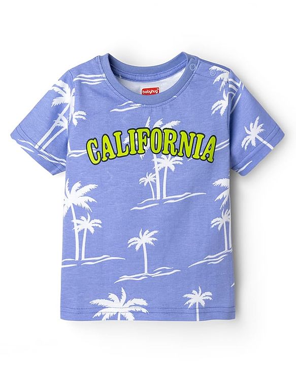 Babyhug Cotton Knit Half Sleeves Co-ords Night Suit With Tropical Theme Print - Lavender
