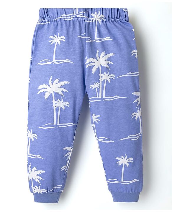 Babyhug Cotton Knit Half Sleeves Co-ords Night Suit With Tropical Theme Print - Lavender