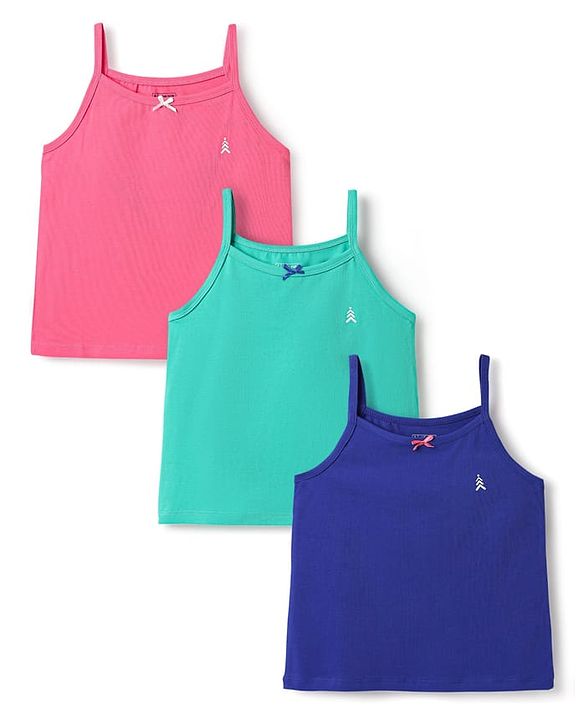 Pine Kids Cotton Elastane Singlet Sleeves Solid Slips Pack of 3 (Color May Vary)