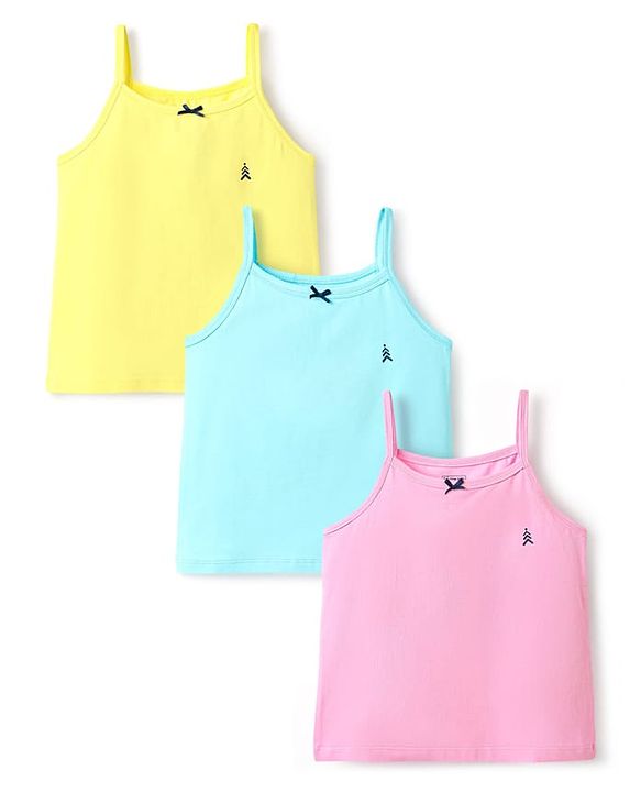 Pine Kids Cotton Elastane Knit Singlet Sleeves Solid Slips Pack of 3 (Color May Vary)