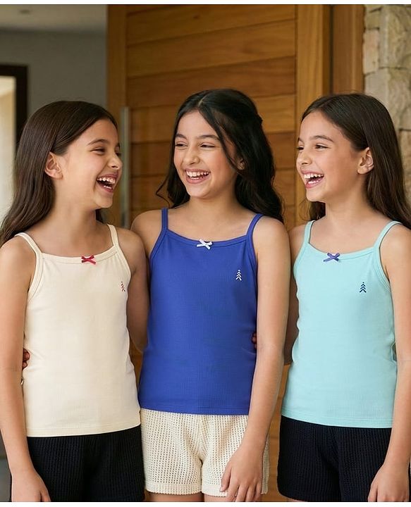 Pine Kids Cotton Elastane Knit Singlet Sleeves Solid Slips Pack of 3 (Color May Vary)