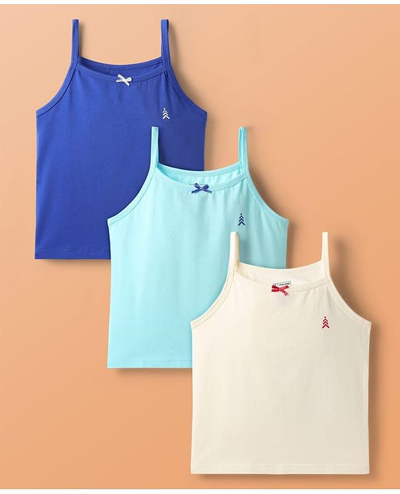 Pine Kids Cotton Elastane Knit Singlet Sleeves Solid Slips Pack of 3 (Color May Vary)