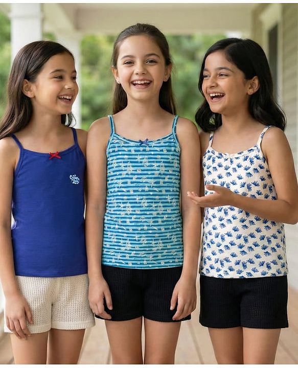 Pine Kids Cotton Elastane Knit Singlet Sleeves Printed Slips Pack of 3 (Color May Vary)
