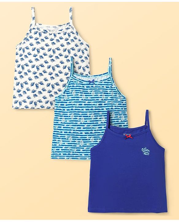 Pine Kids Cotton Elastane Knit Singlet Sleeves Printed Slips Pack of 3 (Color May Vary)