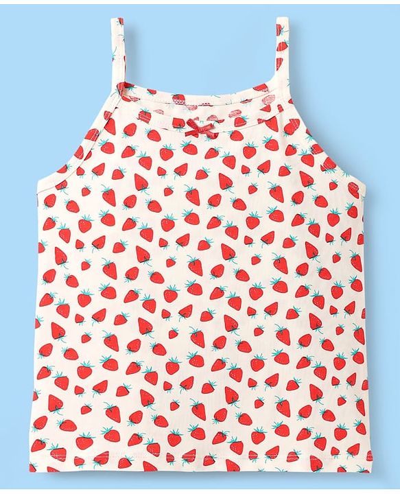 Pine Kids Cotton Elastane Knit Singlet Sleeves Slips With Strawberry Print Pack of 3 (Color May Vary)