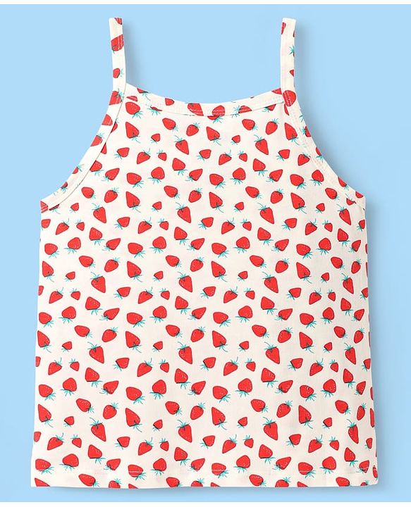 Pine Kids Cotton Elastane Knit Singlet Sleeves Slips With Strawberry Print Pack of 3 (Color May Vary)