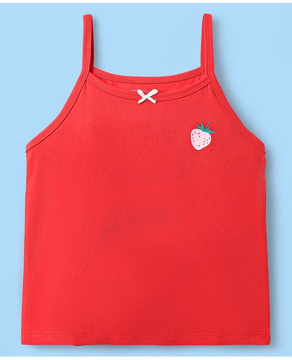 Pine Kids Cotton Elastane Knit Singlet Sleeves Slips With Strawberry Print Pack of 3 (Color May Vary)