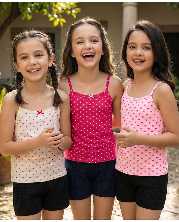 Pine Kids Cotton Elastane Knit Slips With Polka Dots & Heart Print Pack Of 3 - Pink Red & White