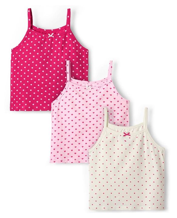 Pine Kids Cotton Elastane Knit Slips With Polka Dots & Heart Print Pack Of 3 - Pink Red & White