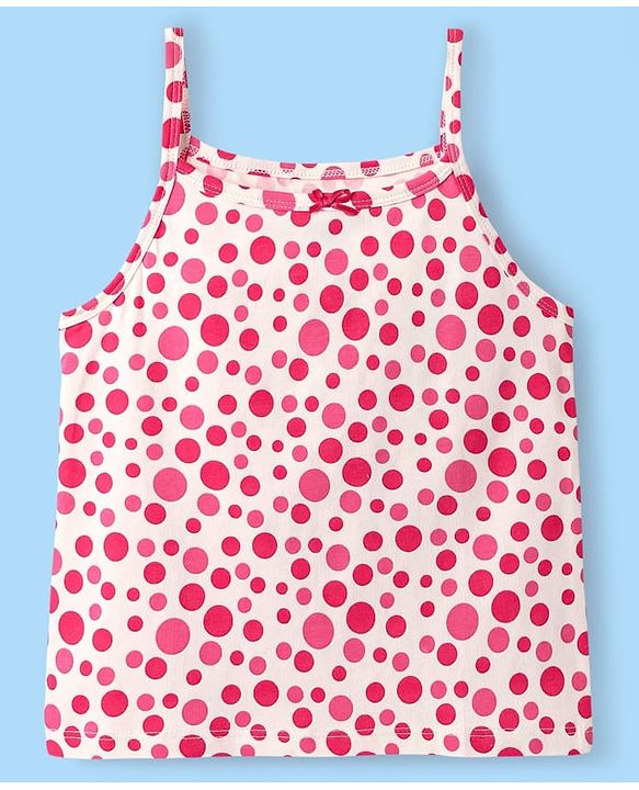 Pine Kids Cotton Elastane Knit Singlet Sleeves Bow & Polka Dot Printed Slips Pack of 3 (Color May Vary)