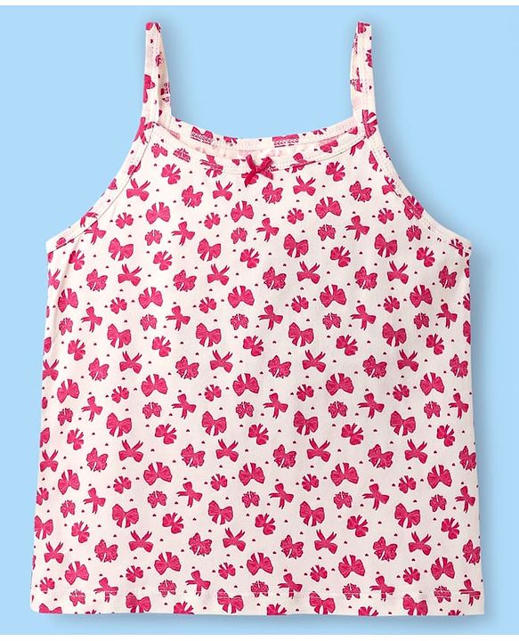 Pine Kids Cotton Elastane Knit Singlet Sleeves Bow & Polka Dot Printed Slips Pack of 3 (Color May Vary)