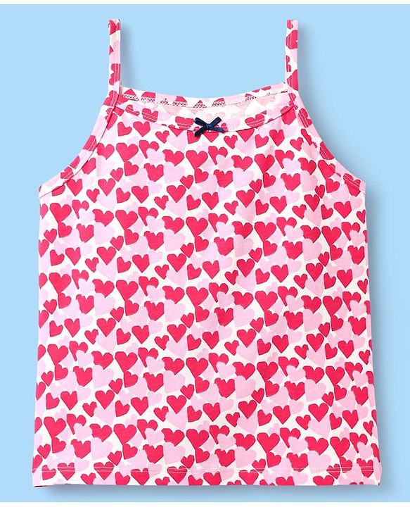 Pine Kids Cotton Elastane Knit Singlet Sleeves Love & Heart Printed Slips Pack of 3 (Color May Vary)
