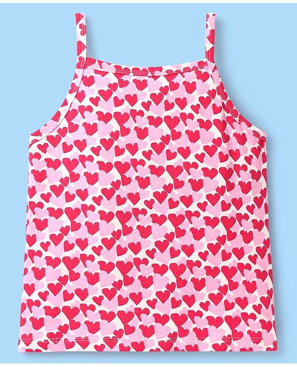 Pine Kids Cotton Elastane Knit Singlet Sleeves Love & Heart Printed Slips Pack of 3 (Color May Vary)