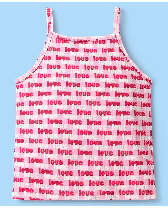 Pine Kids Cotton Elastane Knit Singlet Sleeves Love & Heart Printed Slips Pack of 3 (Color May Vary)