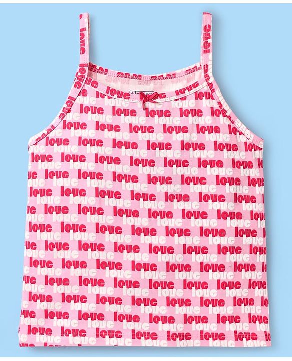 Pine Kids Cotton Elastane Knit Singlet Sleeves Love & Heart Printed Slips Pack of 3 (Color May Vary)