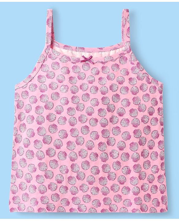 Pine Kids Cotton Elastane Knit Singlet Sleeves Sea Shells Printed Slips Pack of 3 (Color May Vary)