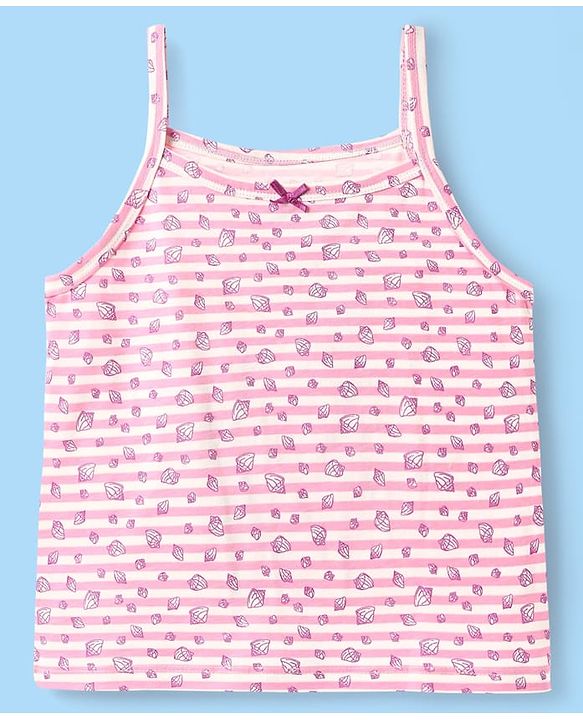 Pine Kids Cotton Elastane Knit Singlet Sleeves Sea Shells Printed Slips Pack of 3 (Color May Vary)
