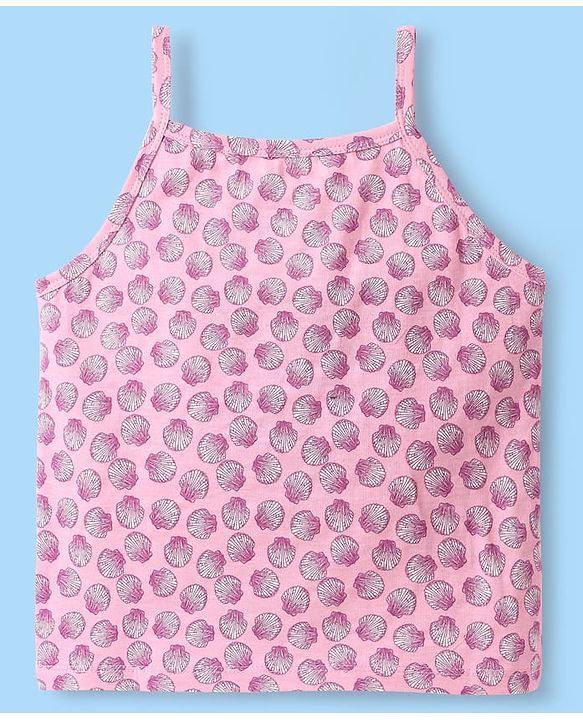 Pine Kids Cotton Elastane Knit Singlet Sleeves Sea Shells Printed Slips Pack of 3 (Color May Vary)