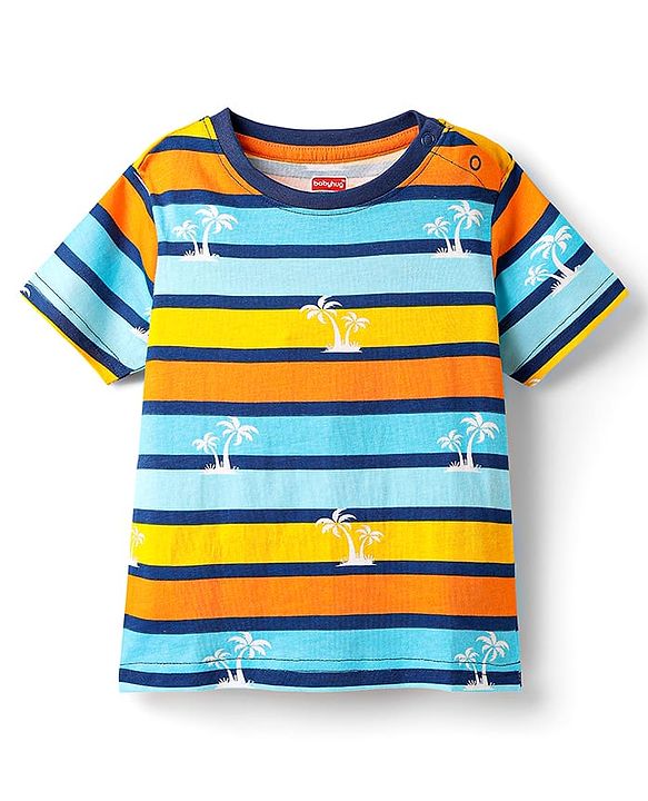 Babyhug Cotton Knit Half Sleeves Striped Co-Ord Night Suit - Multicolor