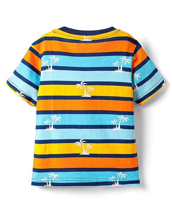 Babyhug Cotton Knit Half Sleeves Striped Co-Ord Night Suit - Multicolor