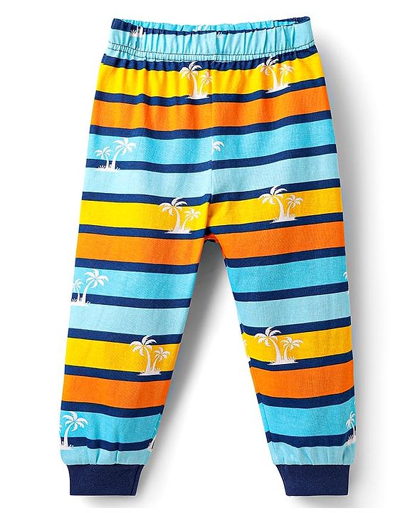 Babyhug Cotton Knit Half Sleeves Striped Co-Ord Night Suit - Multicolor