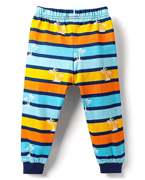 Babyhug Cotton Knit Half Sleeves Striped Co-Ord Night Suit - Multicolor