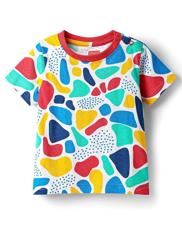 Babyhug Cotton Knit Half Sleeves Co-ords Night Suit With Abstract Print - Multicolour