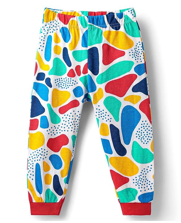 Babyhug Cotton Knit Half Sleeves Co-ords Night Suit With Abstract Print - Multicolour