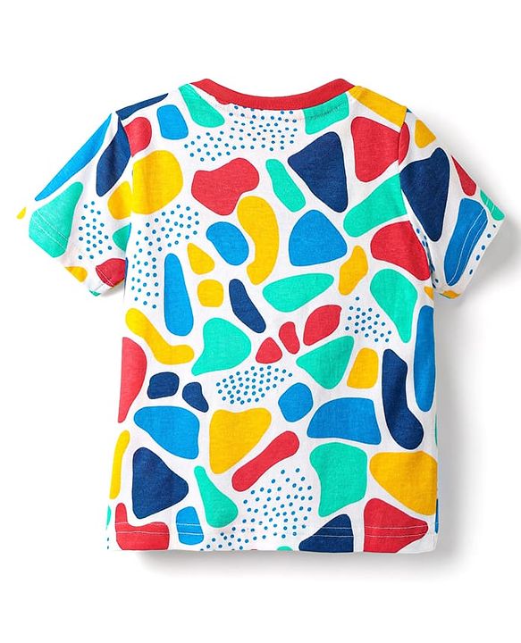 Babyhug Cotton Knit Half Sleeves Co-ords Night Suit With Abstract Print - Multicolour