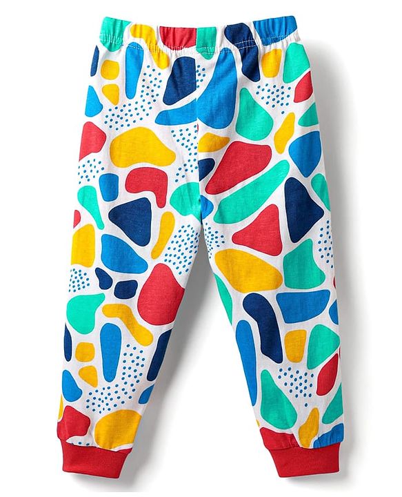 Babyhug Cotton Knit Half Sleeves Co-ords Night Suit With Abstract Print - Multicolour