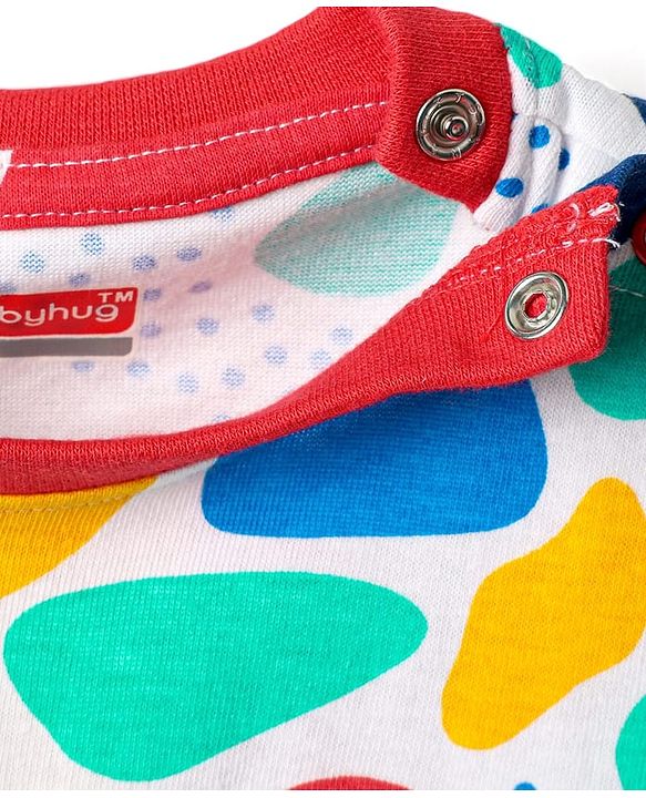 Babyhug Cotton Knit Half Sleeves Co-ords Night Suit With Abstract Print - Multicolour