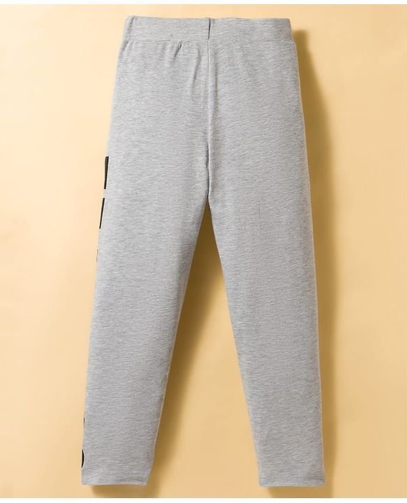 Pine Kids Cotton Lycra Knit Full Length Leggings with Fearless Print - Grey Melange