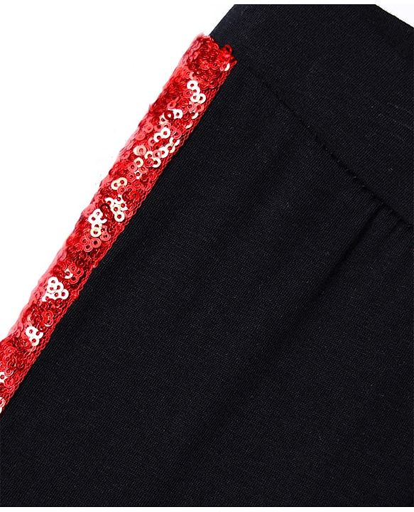 Pine Kids Cotton Knit Full Length Leggings With Tape Detailing & Stretch - Black