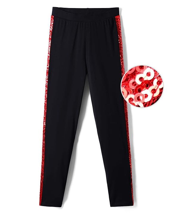 Pine Kids Cotton Knit Full Length Leggings With Tape Detailing & Stretch - Black