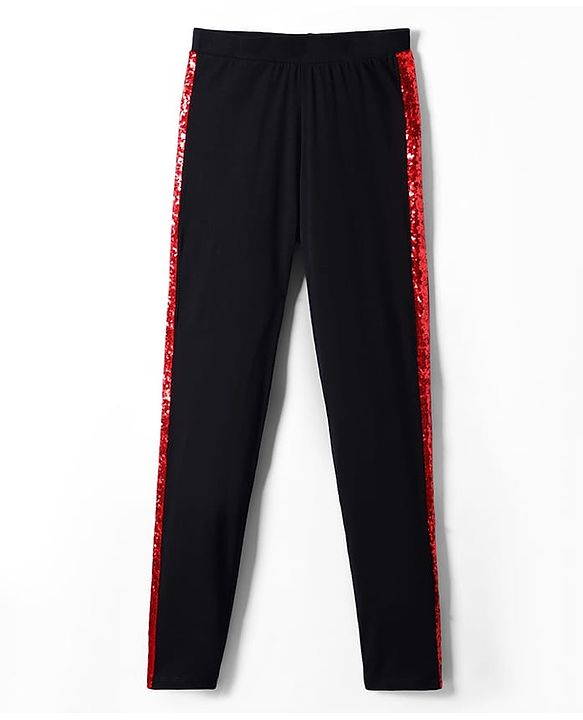 Pine Kids Cotton Knit Full Length Leggings With Tape Detailing & Stretch - Black