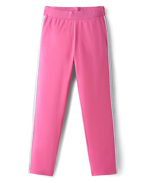 Pine Kids Cotton Knit Full Length Solid Colour Leggings - Pink