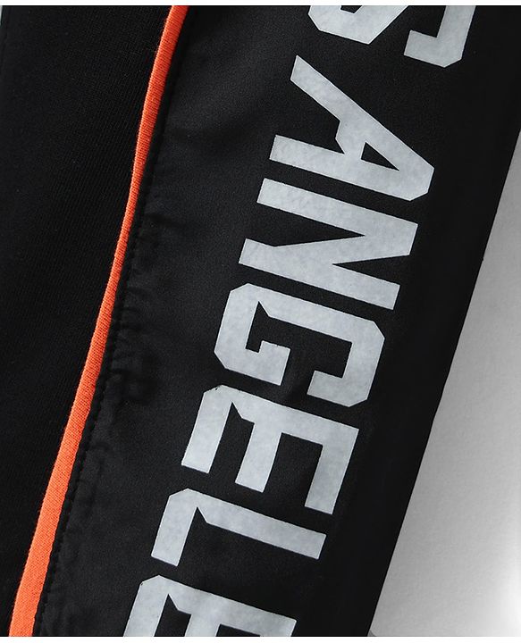 Pine Kids Cotton Knit Full Length Lounge Pant with Text Print & Pipe Detailing - Black