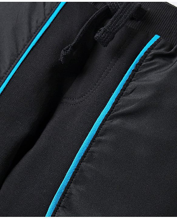 Pine Kids Cotton Knit Full Length Lounge Pant with Text Print & Pipe Detailing - Black