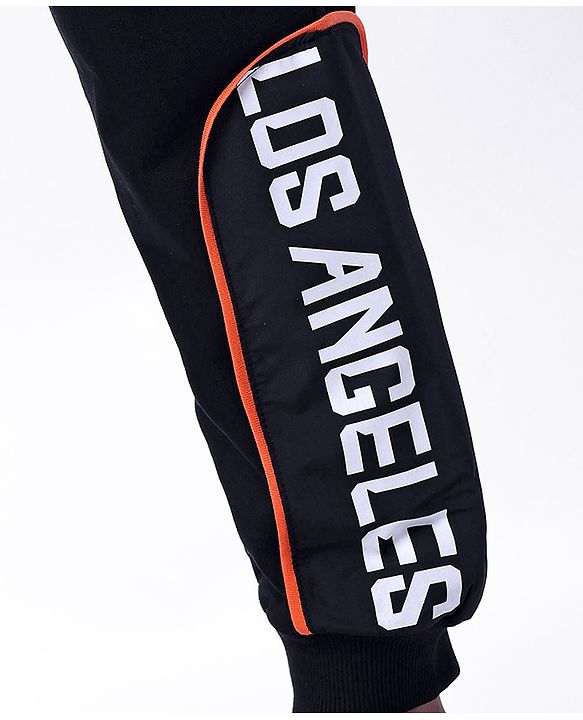 Pine Kids Cotton Knit Full Length Lounge Pant with Text Print & Pipe Detailing - Black